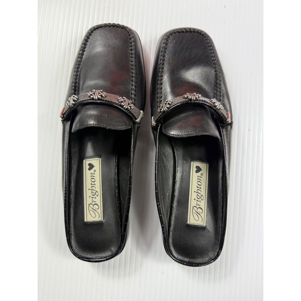 Brighton Leather Mules‎ Slides Loafers Ornament Detail Black Size 6M